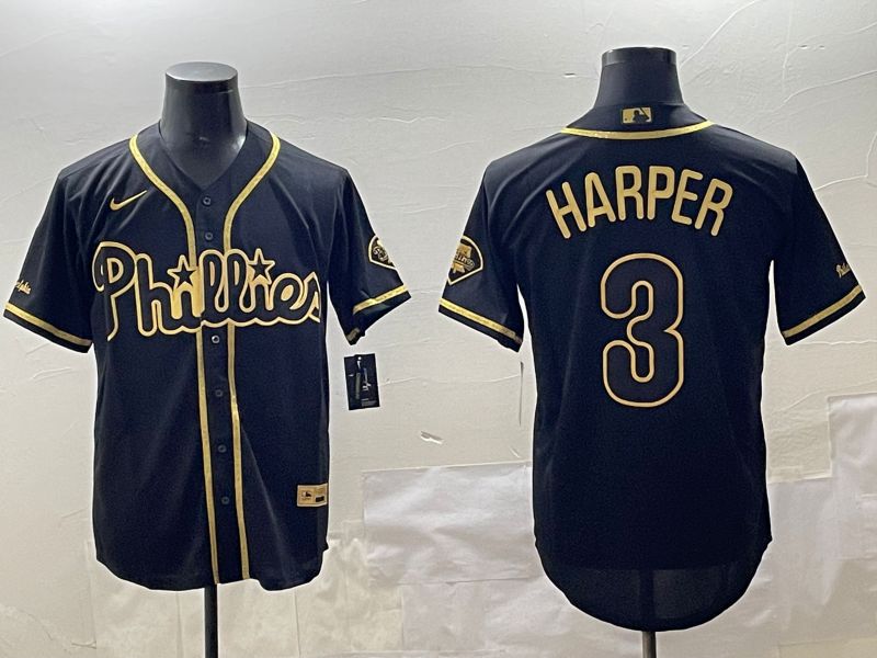 Men Philadelphia Phillies #3 Harper Black Gold Game 2025 Nike MLB Jersey style 1->philadelphia phillies->MLB Jersey